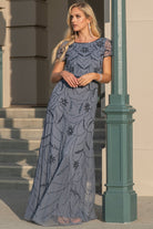 Glitter-Embellished Long MOB Dress w/Short Sleeves-smcdress