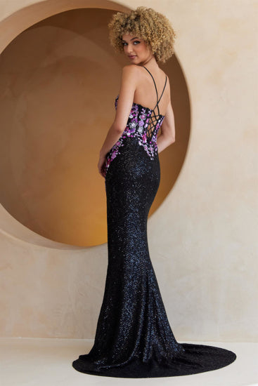 Black Berry Long Prom Dress – Beaded A-Line Evening Gown