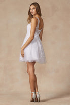 Leaf lace embroidered babydoll glitter tulle short dress-smcdress