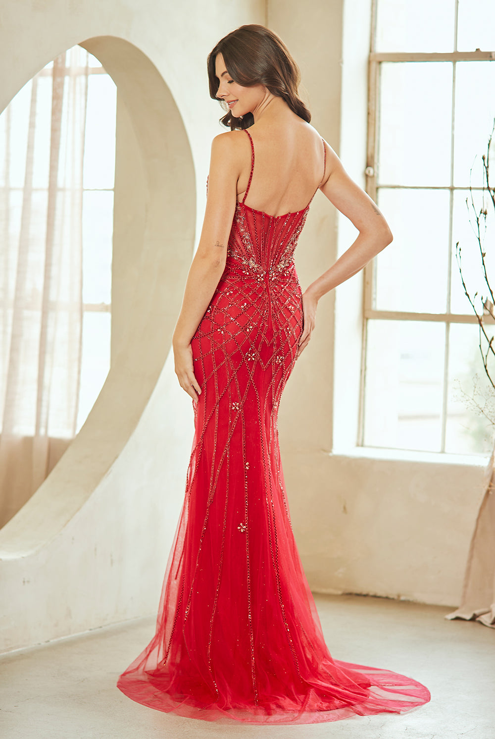 Champagne Long Prom Dress – Beaded A-Line Evening Gown