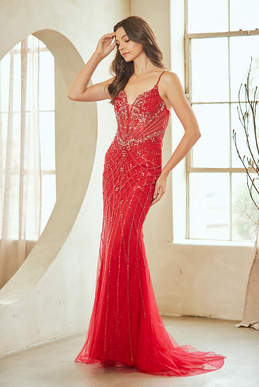 Champagne Long Prom Dress – Beaded A-Line Evening Gown