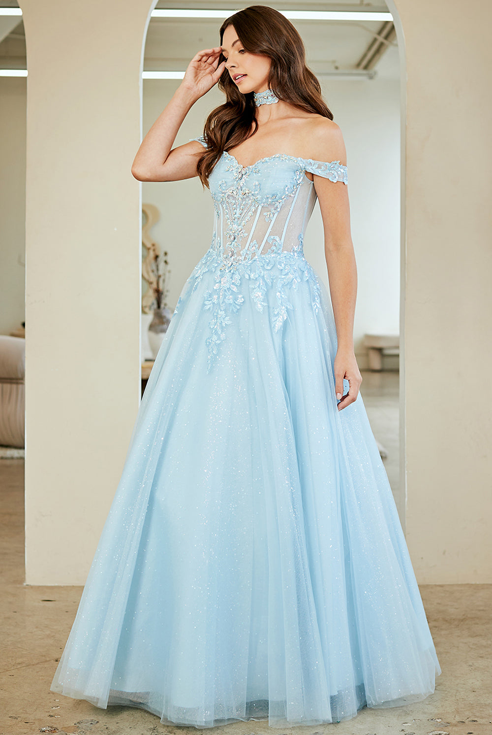 Light Blue Long Formal Gown – Embellished Gala Dress