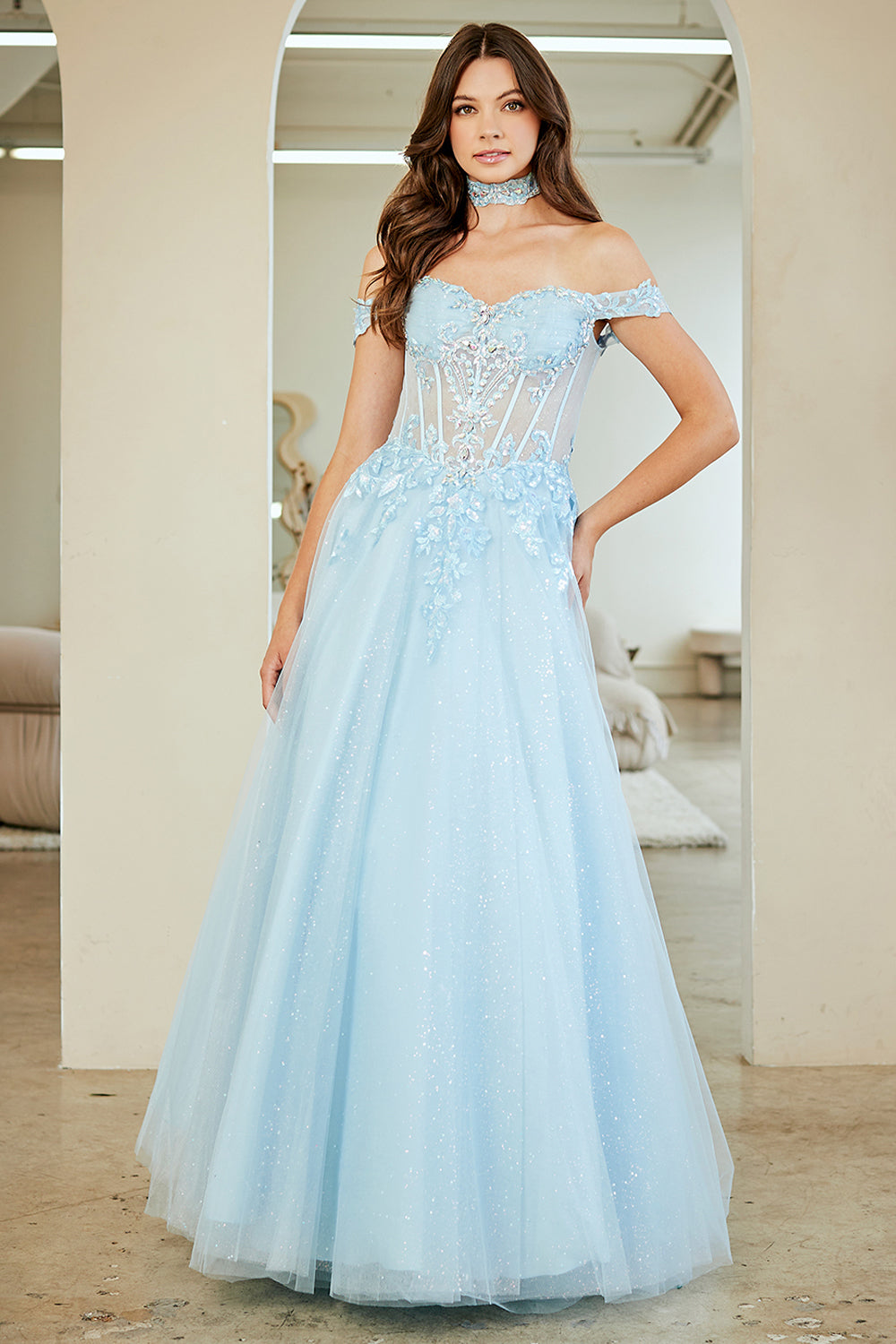 Light Blue Long Formal Gown – Embellished Gala Dress