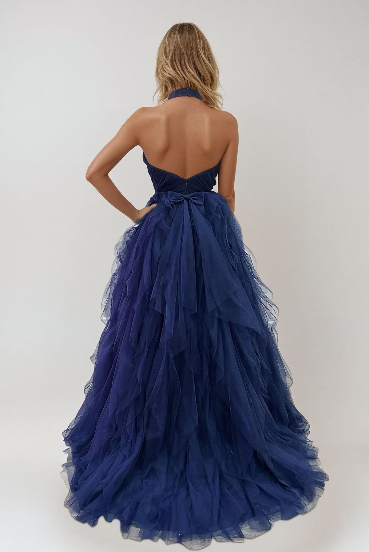 Alluring Halter Formal Gown JTRuffled long gown with halter neckline JT2560S - Juliet Evening Dress JTRuffled long gown with halter neckline JT2560S