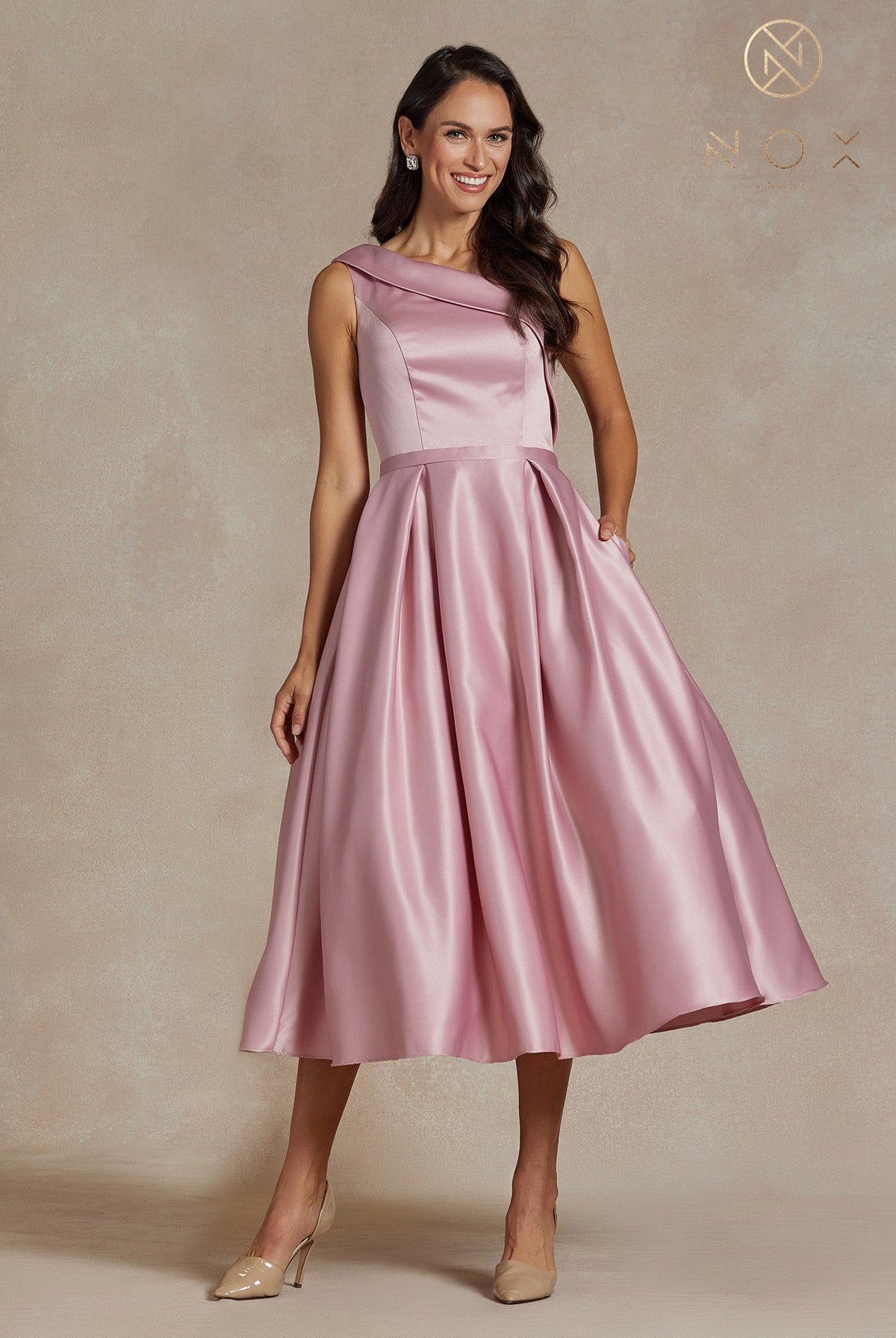 One-Shoulder Satin Midi Dress with Open Back-smcdress