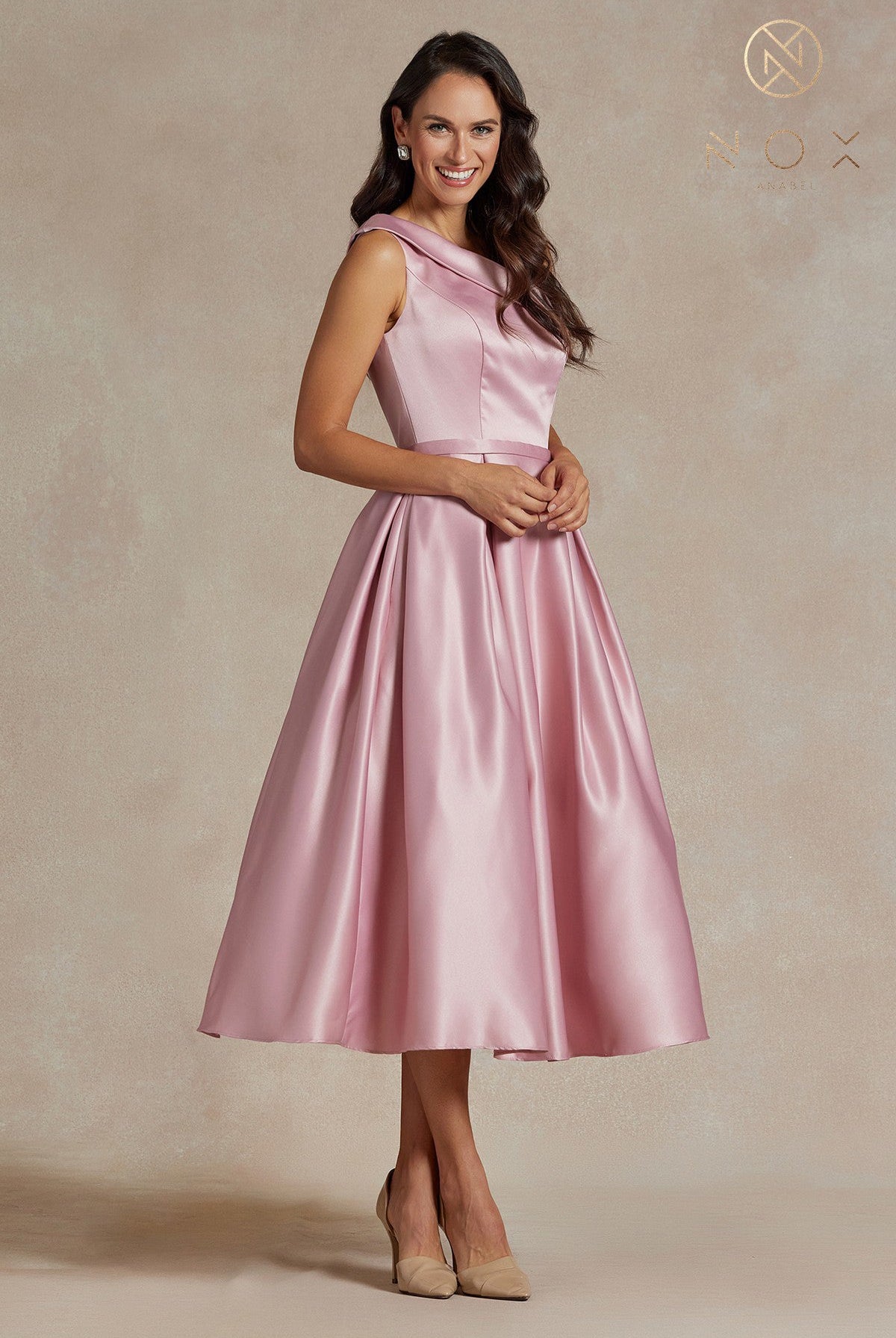 One-Shoulder Satin Midi Dress with Open Back-smcdress