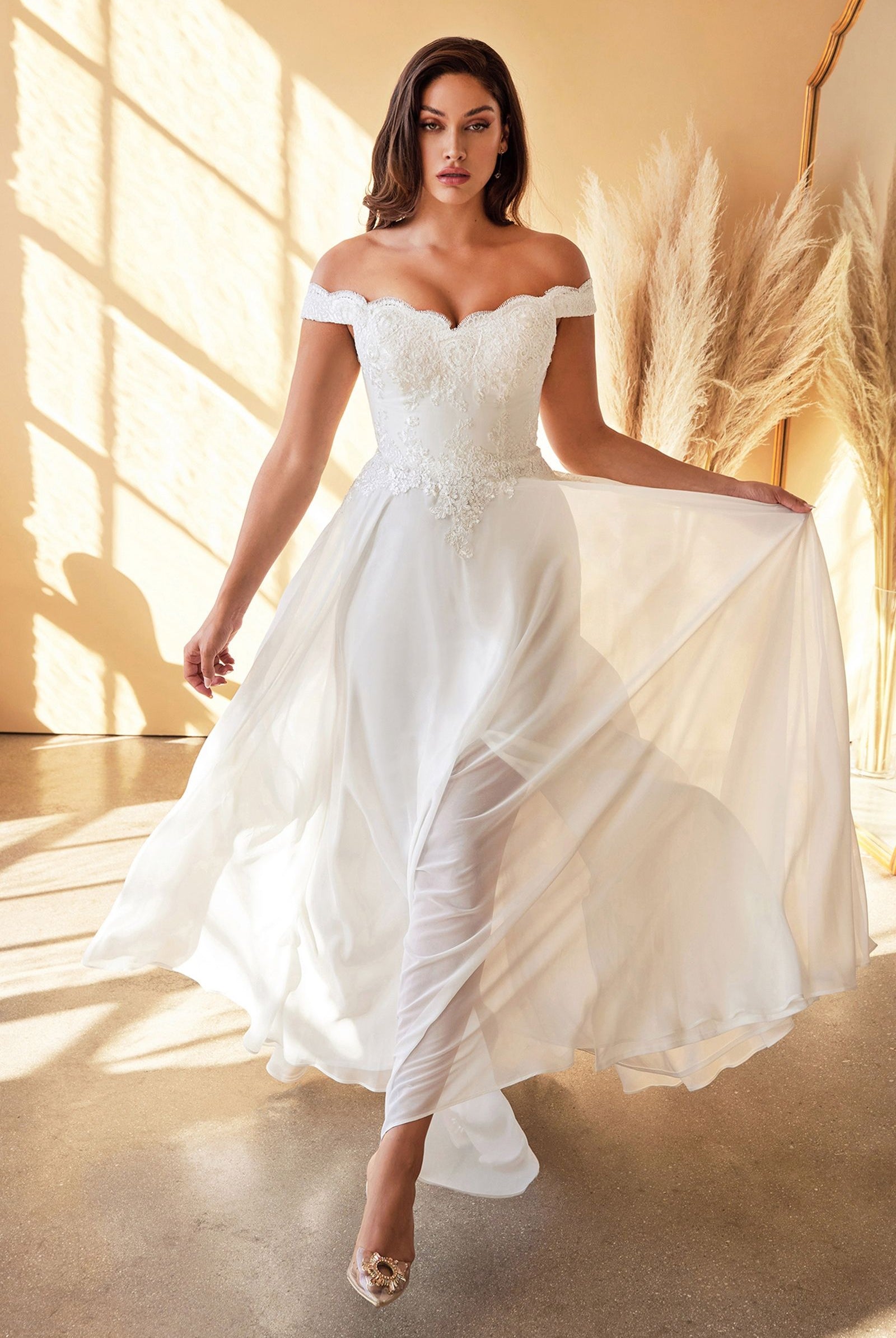 Lace Off-Shoulder Bridal Gown-smcdress