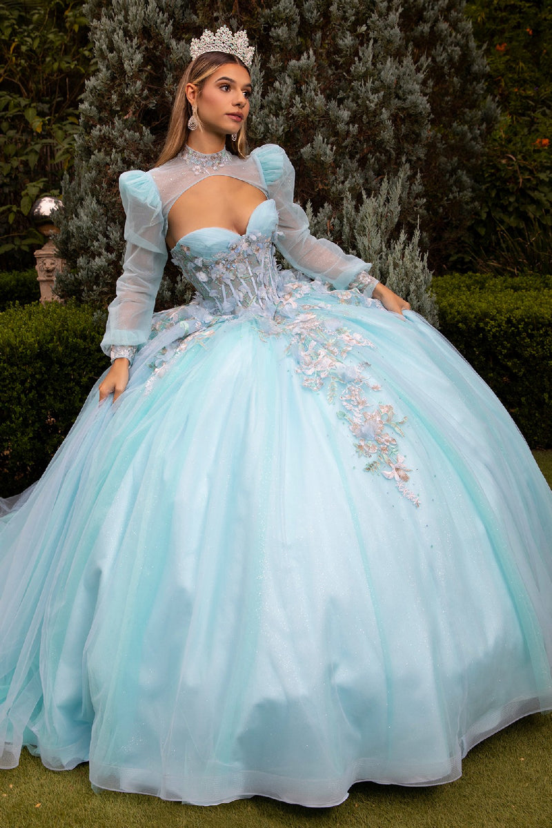 quinceanera dresses blue and white Ice Quinceañera Ball Gown with Corset Bodice Sheer Sleeves elsa dress target the gown sparkles with 2 Pack Bath & Days:12 Days