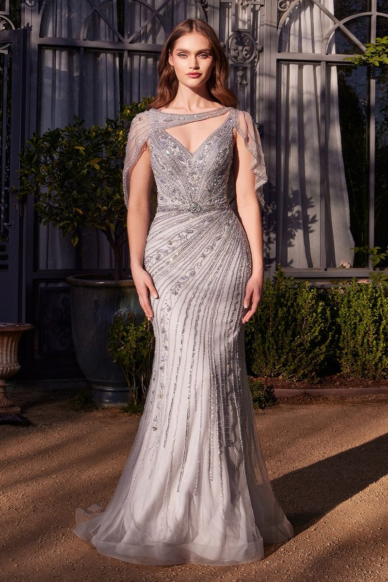Silver Beaded Cape Gown main image 0