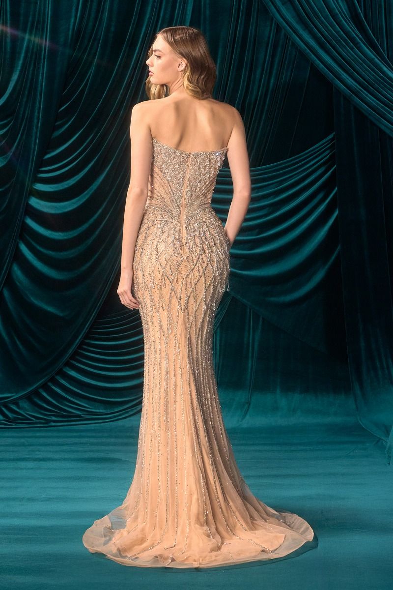Stunning Champagne Beaded Tulle Gown CDA1503 - Cinderella Divine Prom Dress