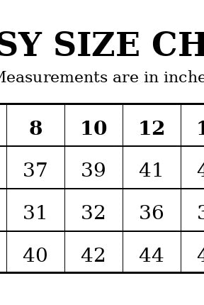 Amelia Missy size chart