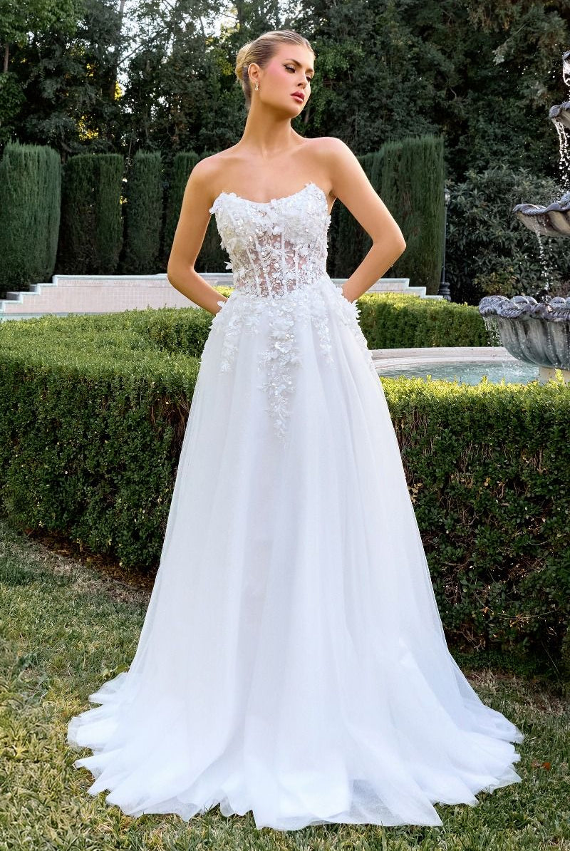 Opulent Off-White Strapless A-Line Gown CDC174W - Cinderella Divine Evening Dress CDC174W