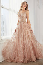 Glitter Lace Straps A-Line Gown-smcdress