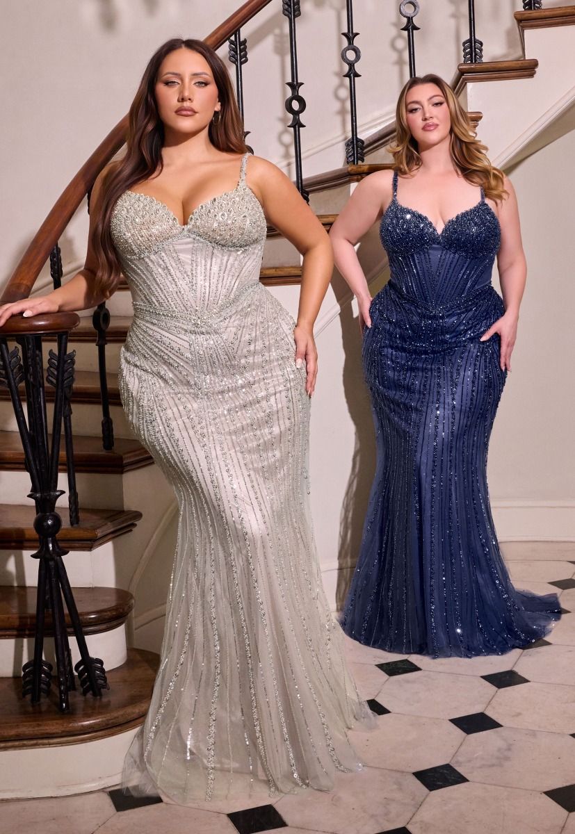 Stunning Blue Sequin Beaded Gown CDCC398C - Cinderella Divine Prom Dress