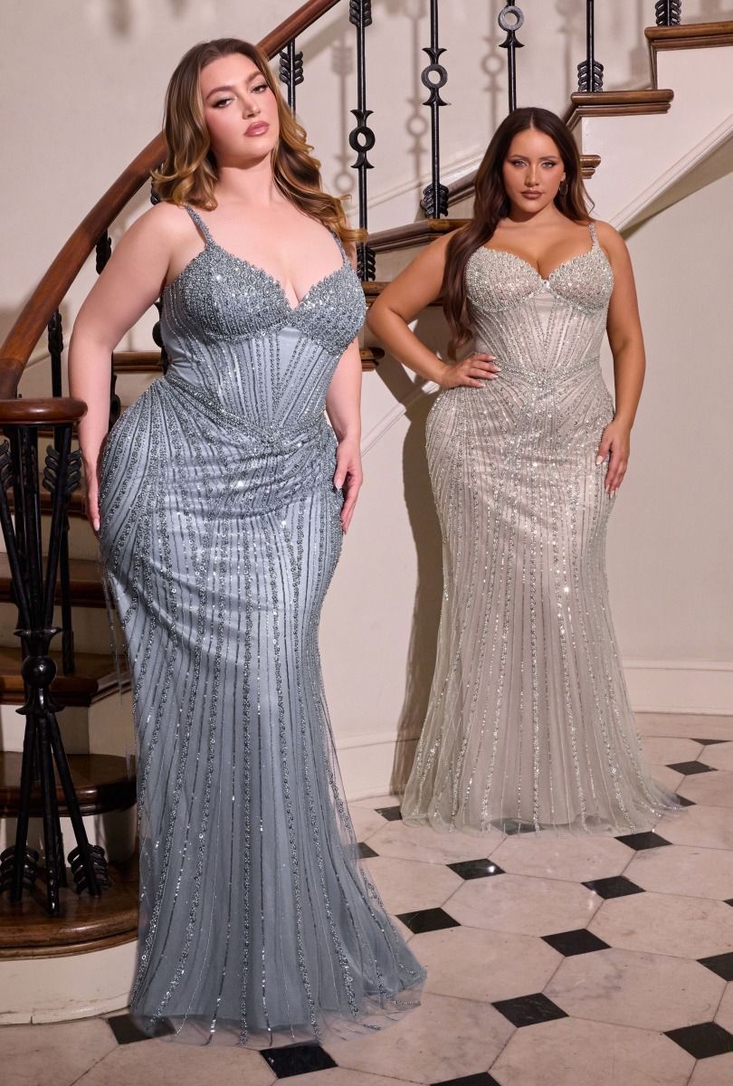 Stunning Blue Sequin Beaded Gown CDCC398C - Cinderella Divine Prom Dress