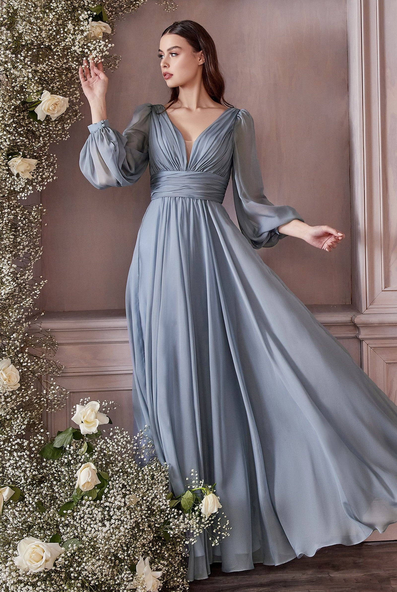 Chiffon Long Sleeve Dress-smcdress