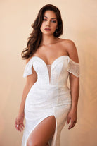 Off-shoulder, sequin, ruffled gown-smcdress