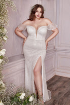 Off-shoulder, sequin, ruffled gown-smcdress