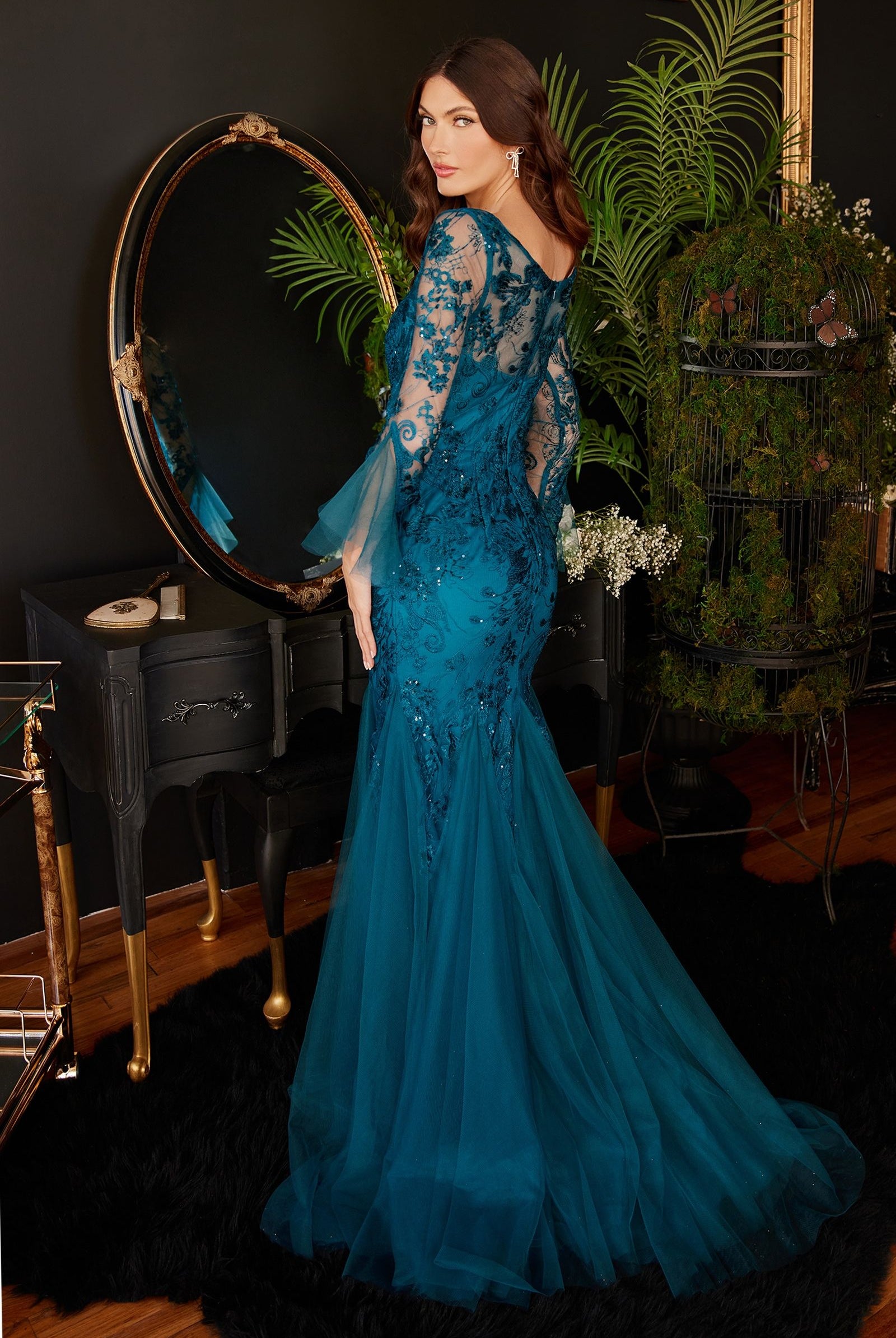 Mermaid Gown w/ Bell Sleeves-smcdress