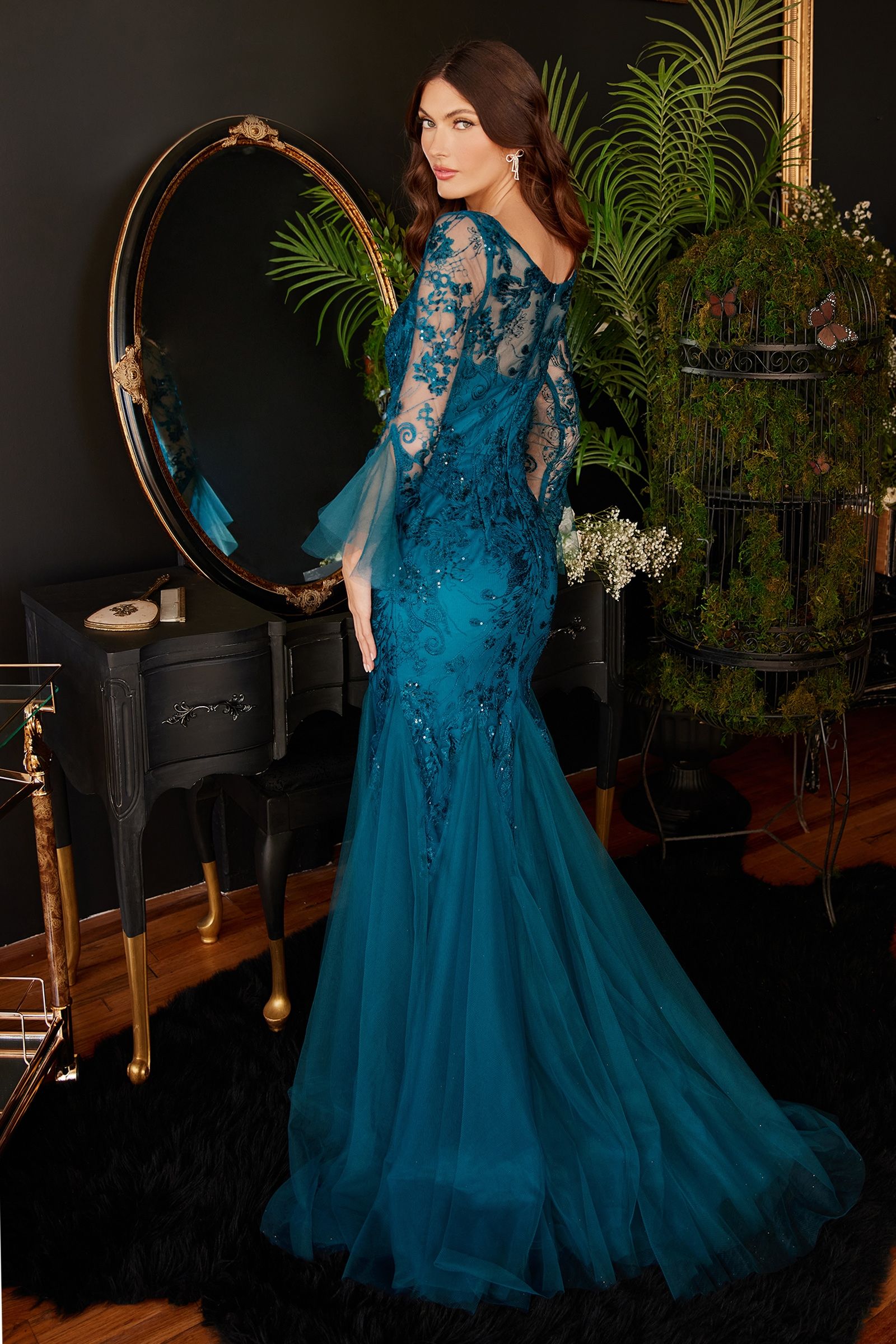 Mermaid Gown w/ Bell Sleeves-smcdress