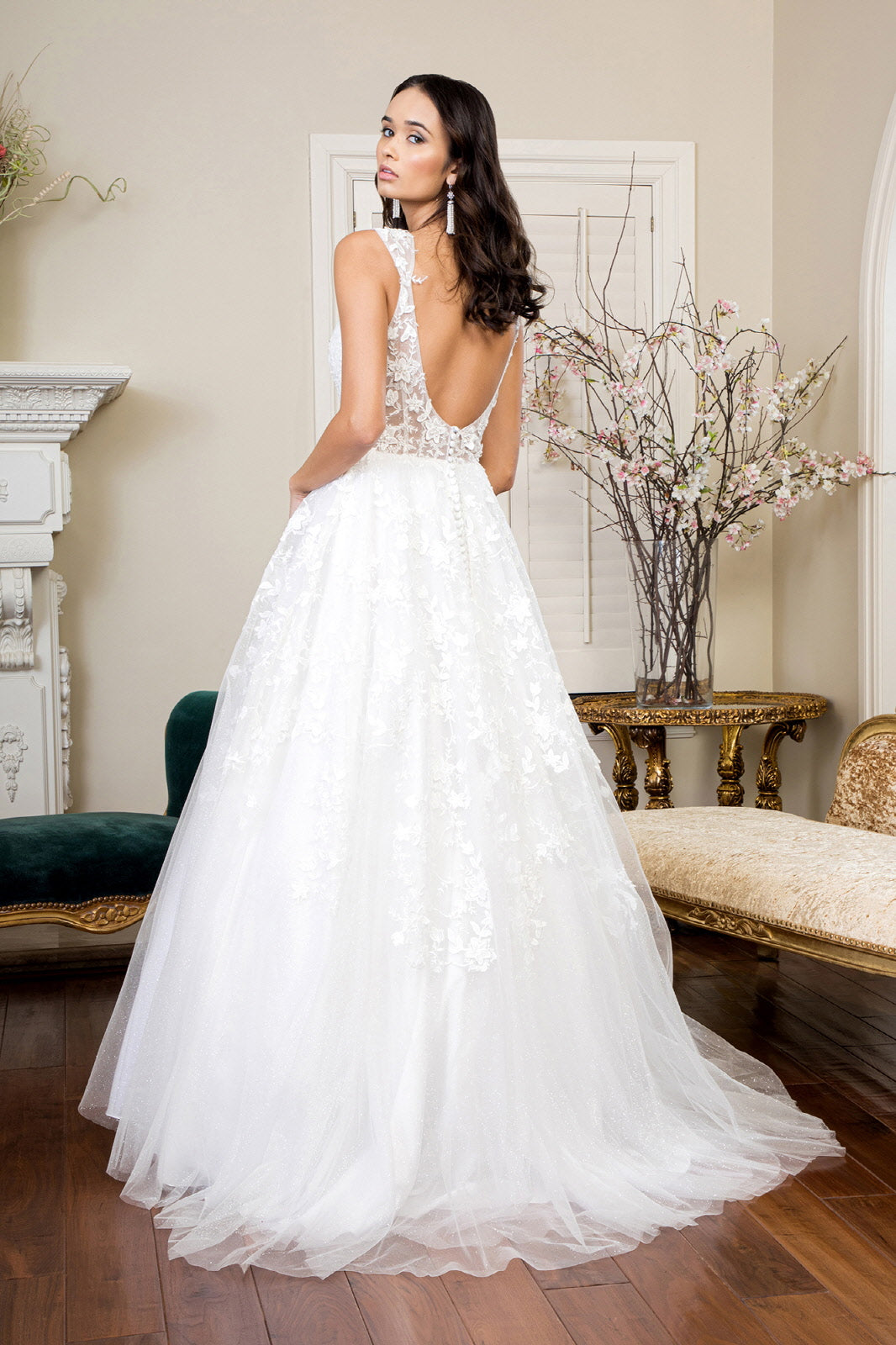 Back of A-Line V-neck Wedding Dress