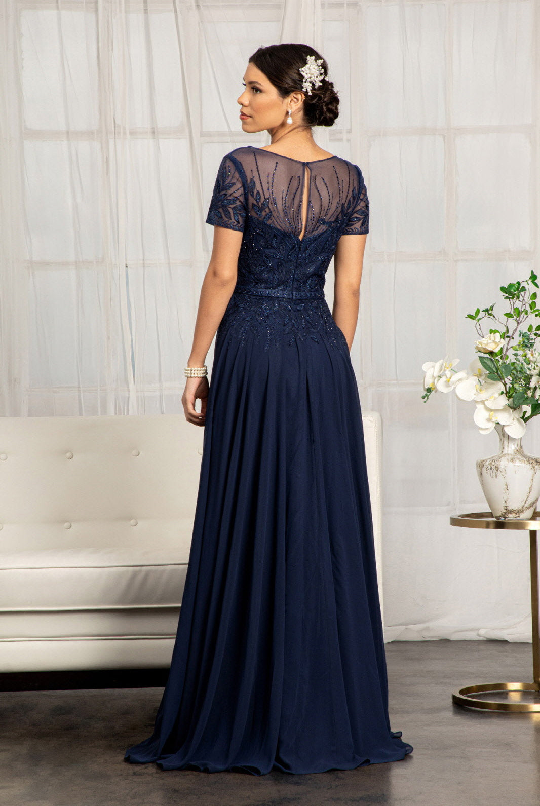 Embroidered Chiffon A-line Dress-smcdress