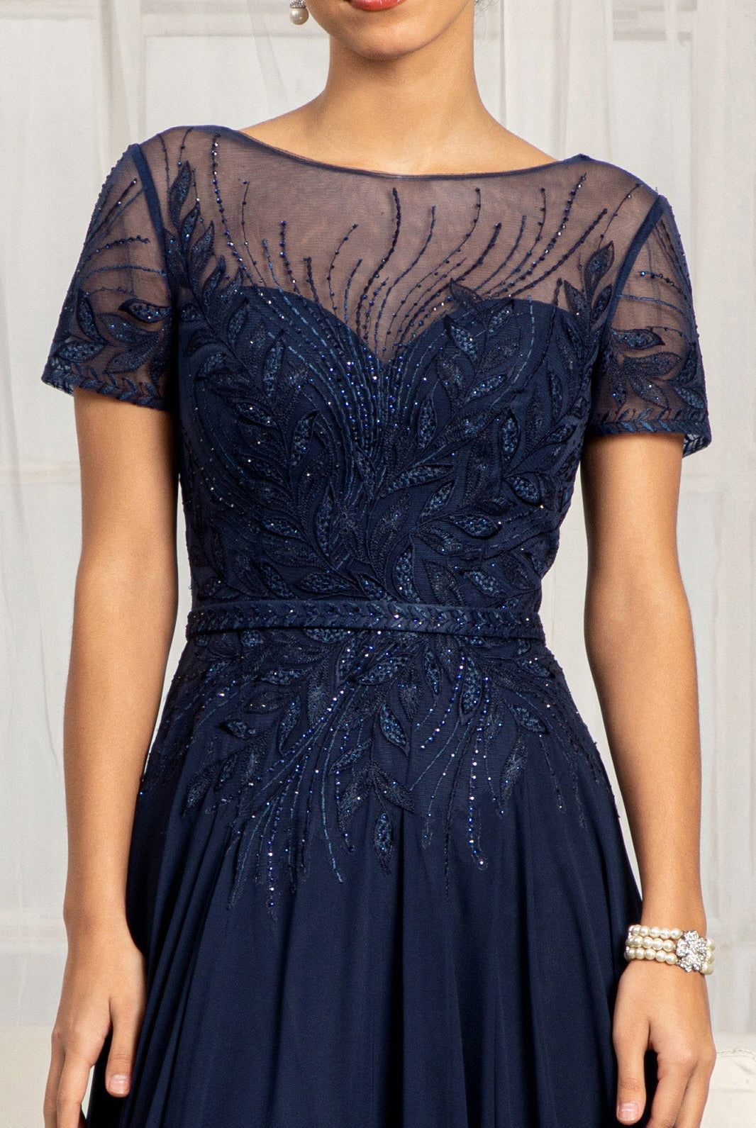 Embroidered Chiffon A-line Dress-smcdress