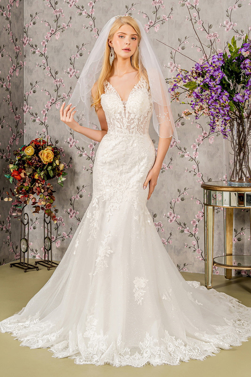EMBROIDERED MESH MERMAID WEDDING GROWN WITH THE TAIL