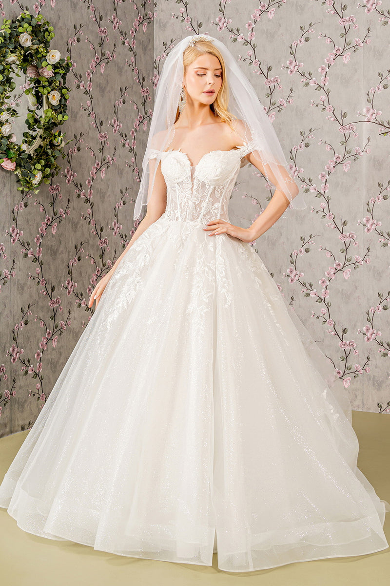Plain Sequin Panel Mesh A-Line Tube Wedding Gown main image 0