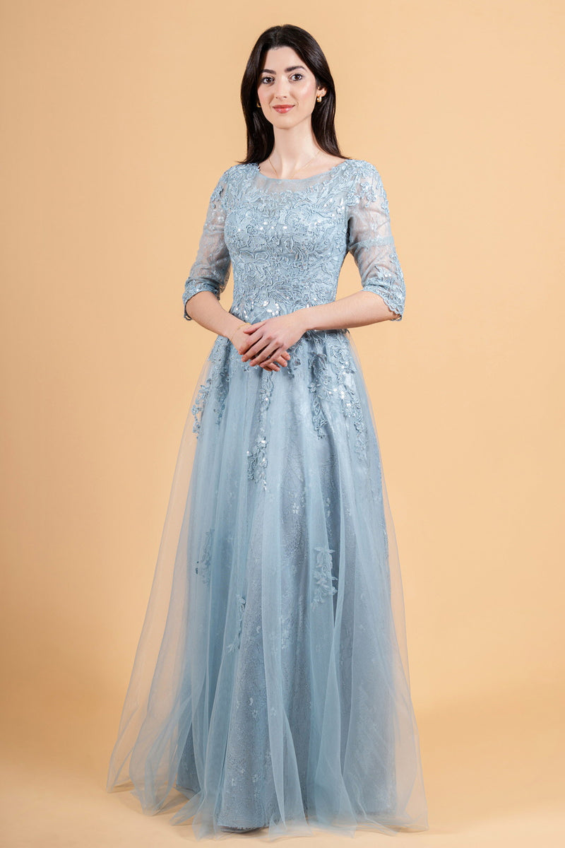 🌺 Sequin Boat Neckline Dress 🌸 with Lace Underlayer Detail – SMCDress
