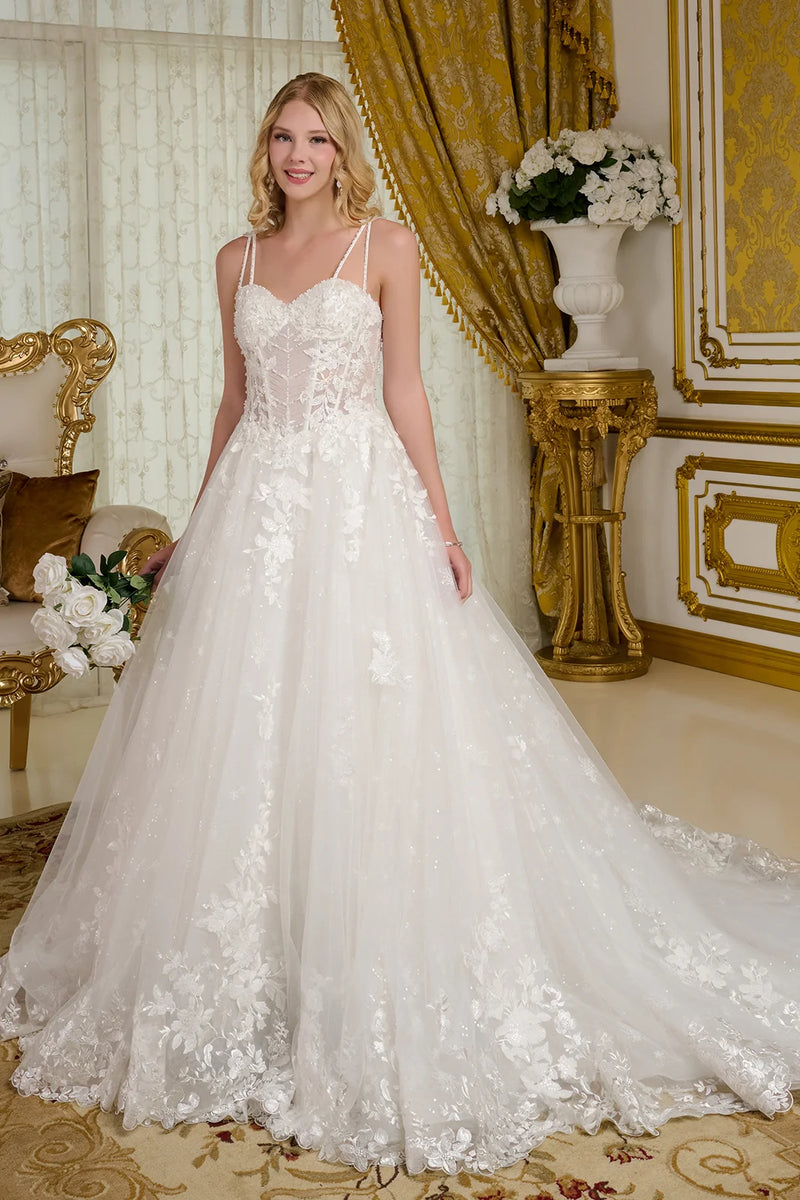 sequin tulle wedding dress Short Bridal Wedding Dress with Convertible Puffy Tulle Train Strapl WonderlandByLilian