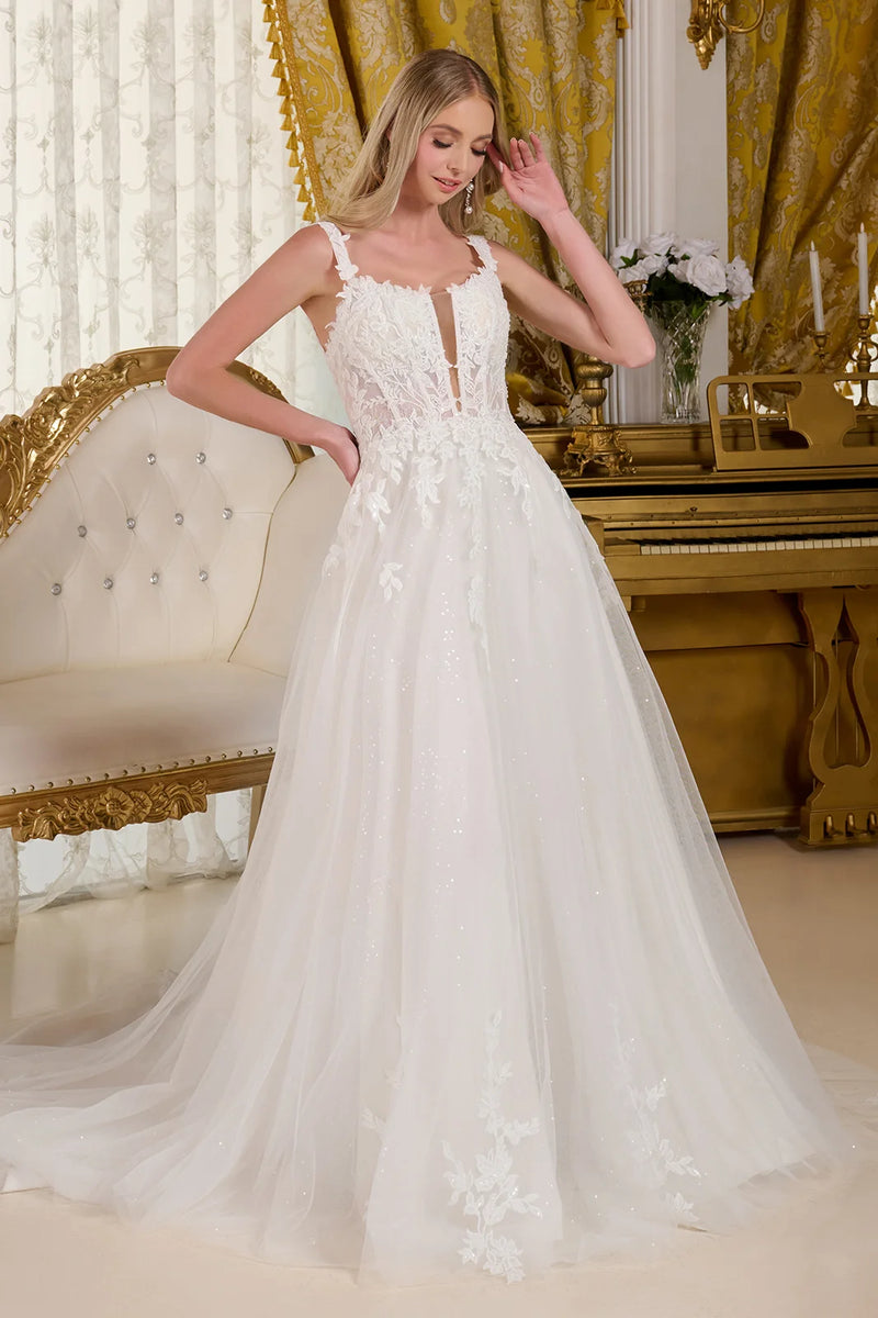 Embellished Lace & Sequin A-Line Wedding Gown GLGL3662 | SMCDress Embellished Lace & Sequin A-Line Wedding Gown GLGL3662 | SMCDress