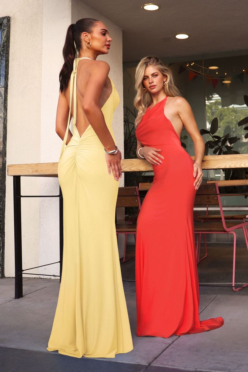 Elegant Black Fitted Halter Gown CDT506 - Cinderella Divine Prom Dress