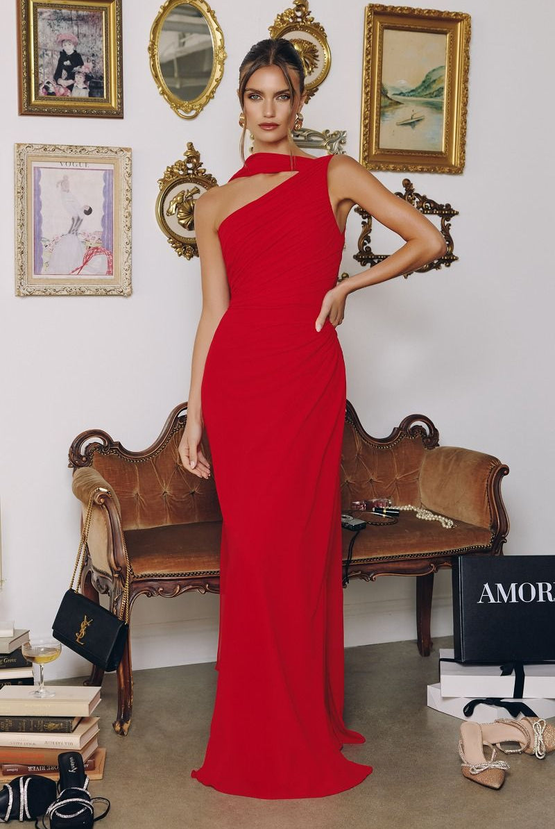 Elegant Light Yellow One-Shoulder Fitted Gown CDT730 - Cinderella Divine Evening Dress CDT730