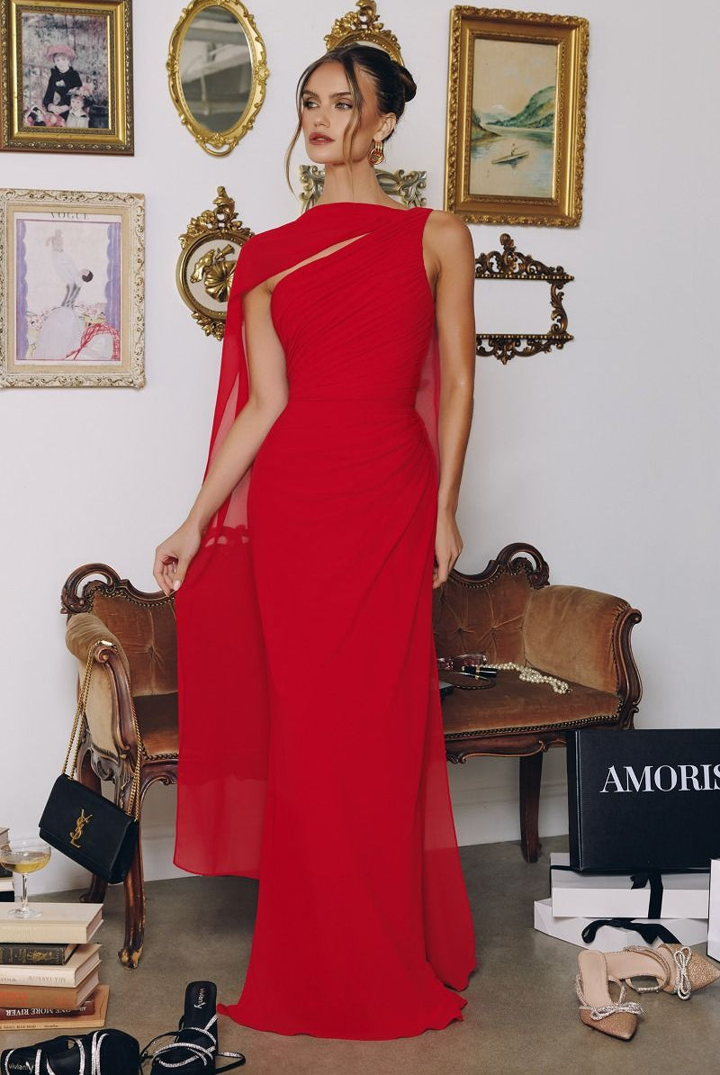 Elegant Light Yellow One-Shoulder Fitted Gown CDT730 - Cinderella Divine Evening Dress CDT730
