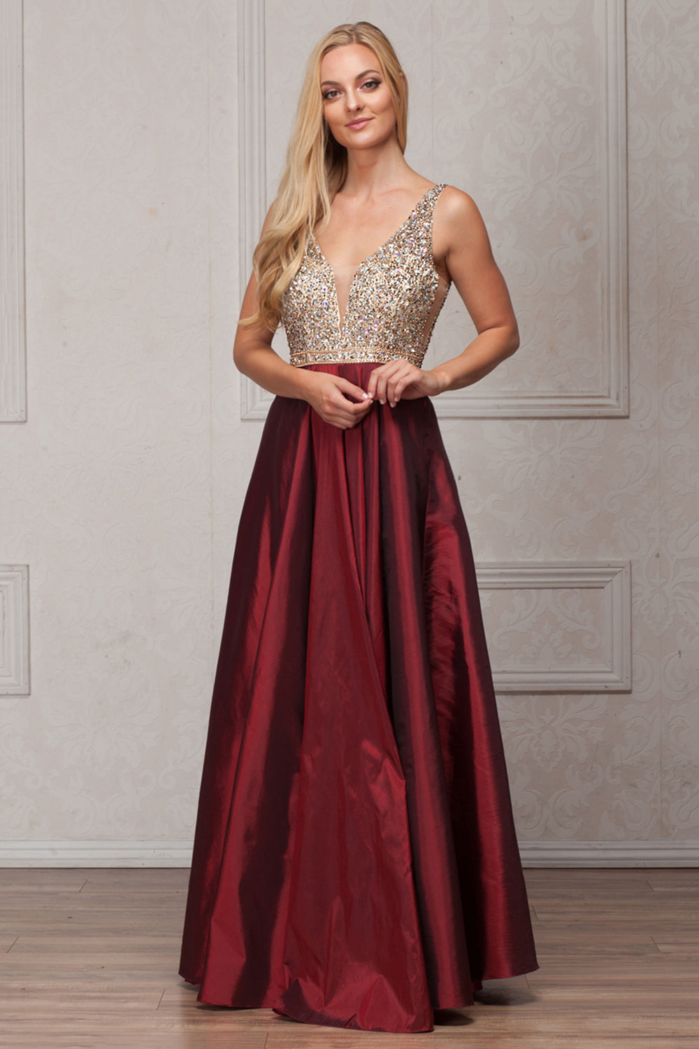 Embroidered Satin Long Evening & MOB Dress-smcdress