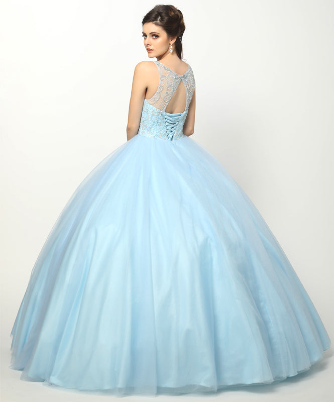 Beaded high neck bodice with keyhole back on tulle ball gown-smcdress
