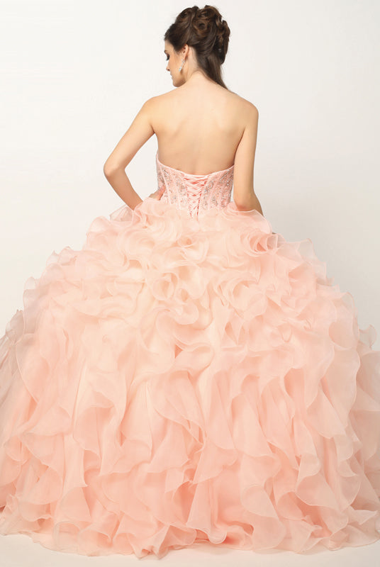 Beaded Corset Bodice with Organza Ruffle Skirt Ball Gown Quinceanera Dress-smcdress