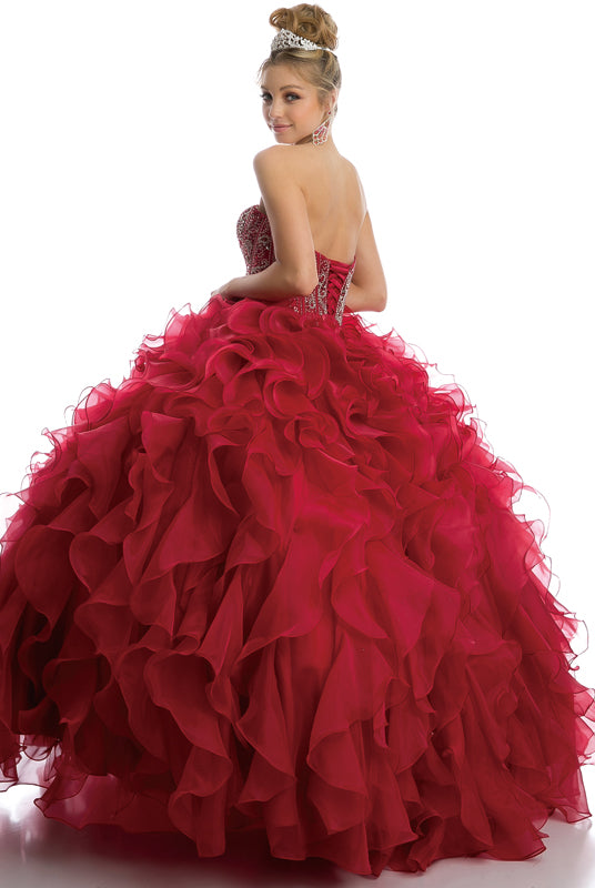 Beaded Corset Bodice with Organza Ruffle Skirt Ball Gown Quinceanera Dress-smcdress