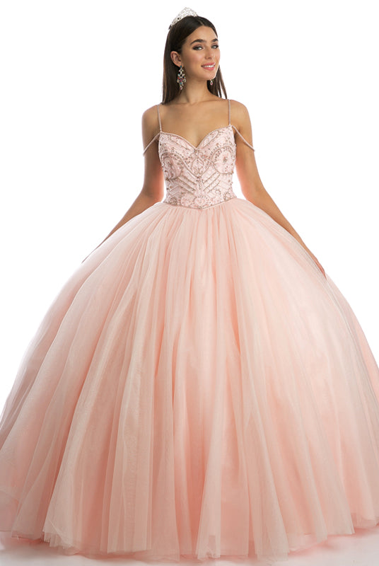 Beaded bodice and straps glitter mesh ball gown-smcdress