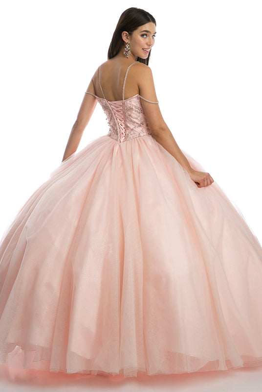 Beaded bodice and straps glitter mesh ball gown-smcdress