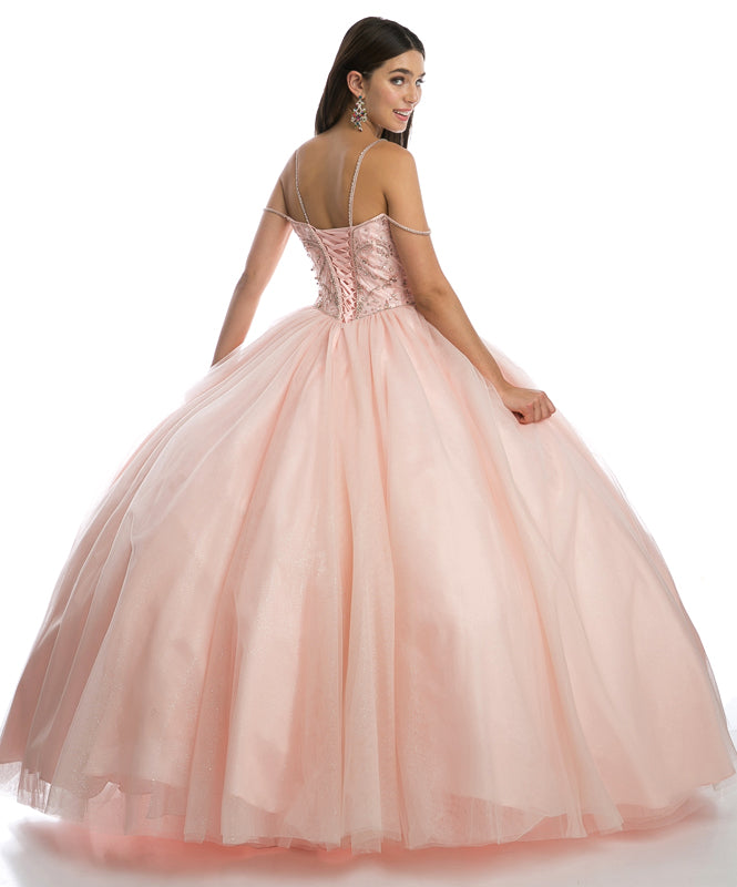 Beaded bodice and straps glitter mesh ball gown-smcdress