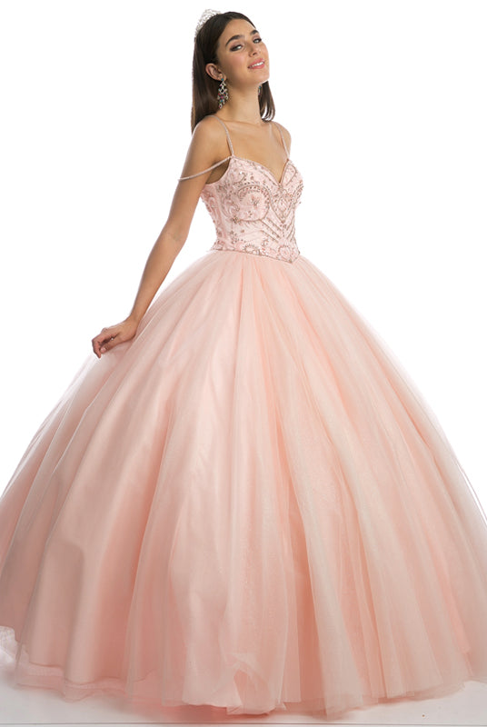 Beaded bodice and straps glitter mesh ball gown-smcdress