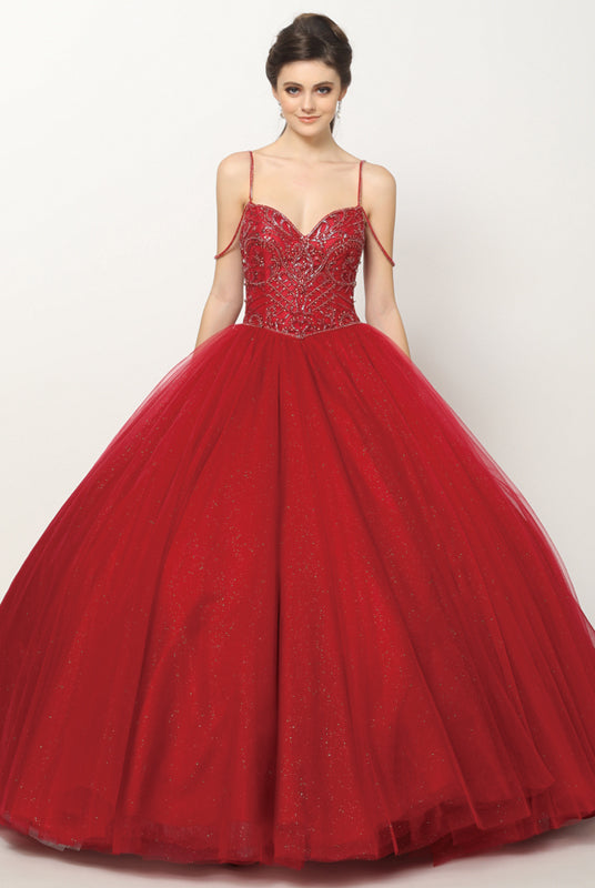 Beaded bodice and straps glitter mesh ball gown-smcdress