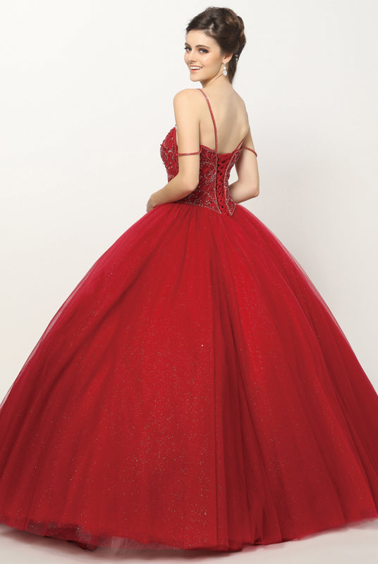 Beaded bodice and straps glitter mesh ball gown-smcdress