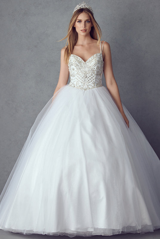 Beaded bodice and straps glitter mesh ball gown-smcdress