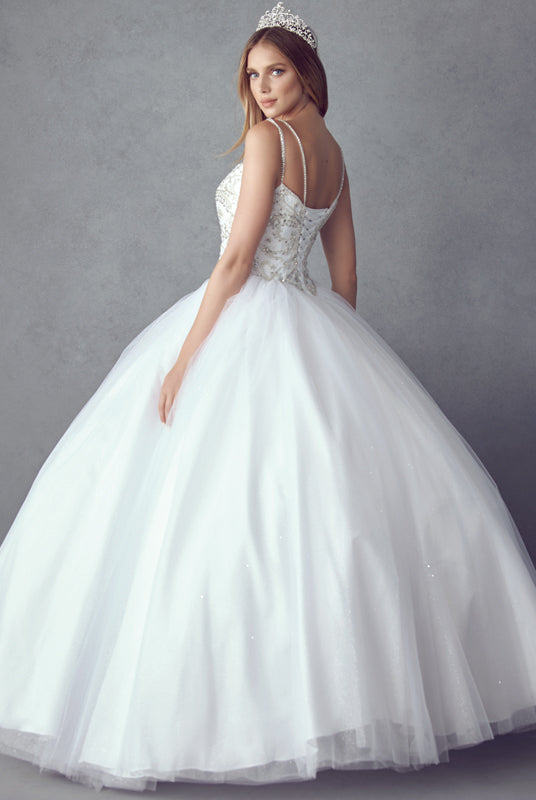 Beaded bodice and straps glitter mesh ball gown-smcdress