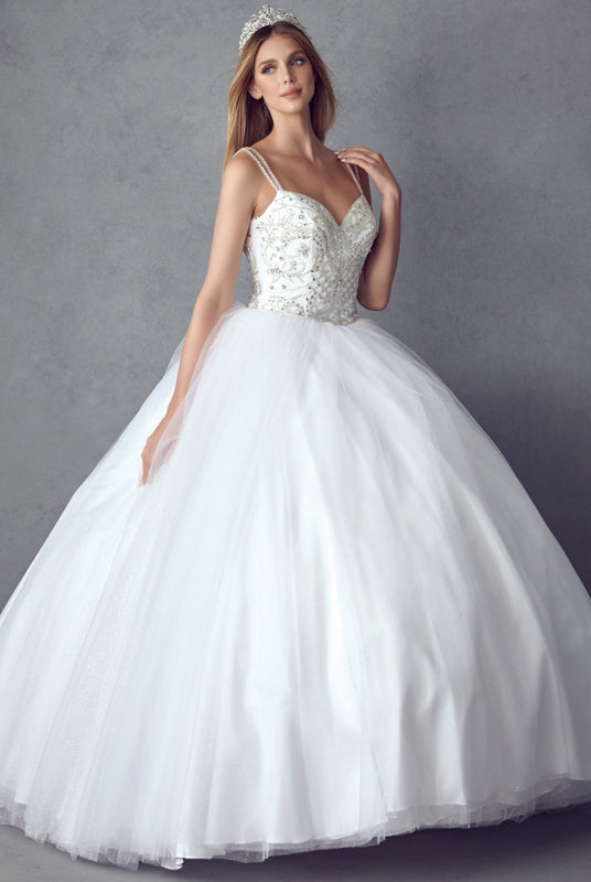 Beaded bodice and straps glitter mesh ball gown-smcdress