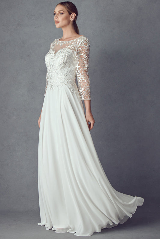 Embroidered Lace Beaded Long Mother Of The Bride Dress-smcdress