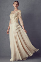 Embroidered Lace Applique, Long Sleeves, Long Mother Of The Bride Dress-smcdress